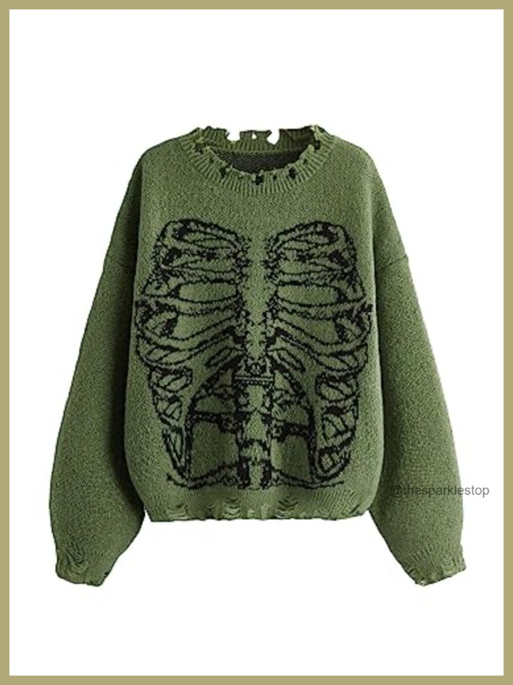 Oversized Skeleton Pattern Ripped Pullover Sweater Women's